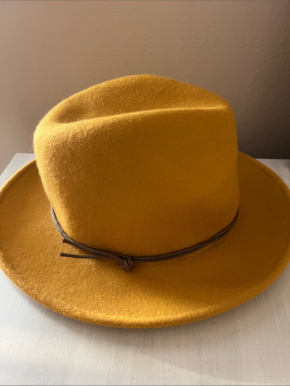 Universal Thread Mustard Yellow Felt Fedora with Leather Band